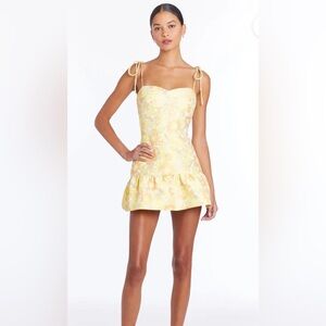 Amanda Uprichard Champagne Skort Romper In Yellow Brocade